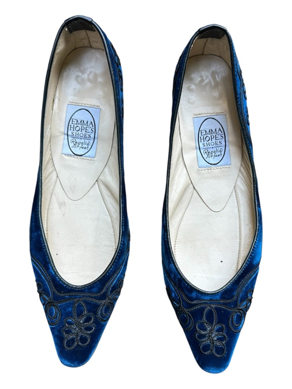 Emma Hope Blue Velvet Embroidered Point Toe Ballet Flat Size EU 38.5 US 8